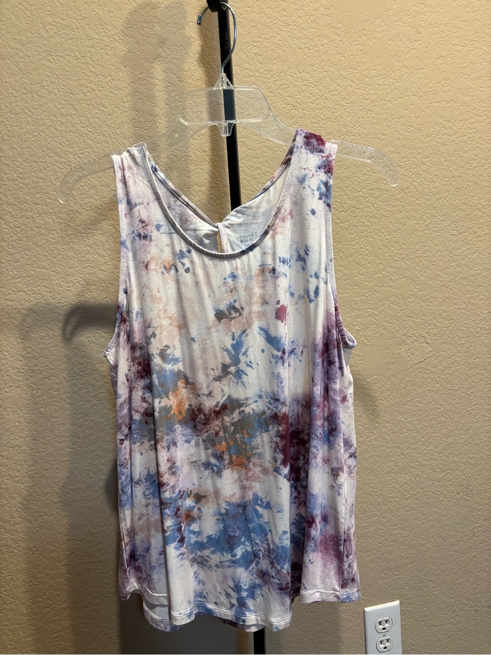 Market & Spruce White Tie-Dye Tank with Blue, Purple & Brown Accents -Stitch Fix